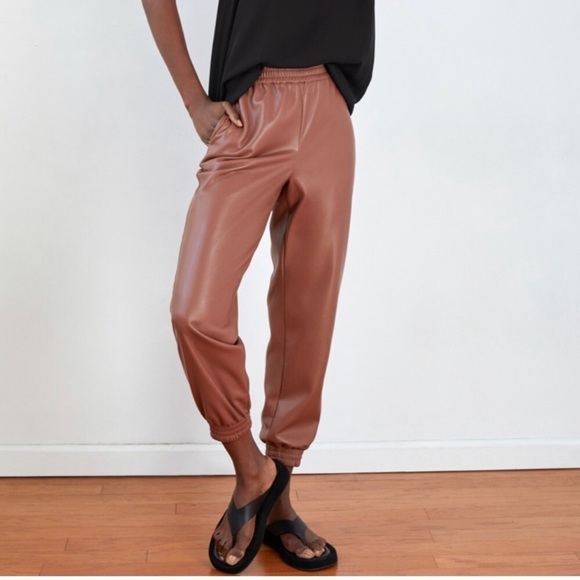 Babaton Brown Faux Leather Joggers - Picture 9 of 9